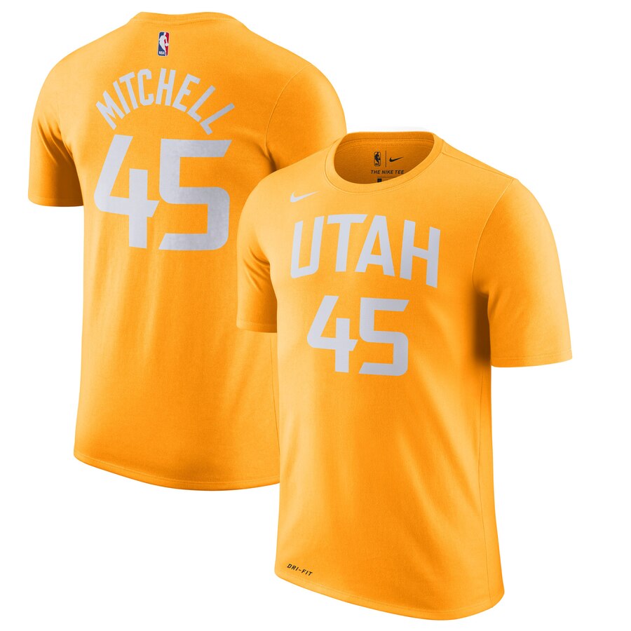 Men 2020 NBA Nike Donovan Mitchell Utah Jazz Gold 201920 City Edition Name  Number TShirt.->nba t-shirts->Sports Accessory